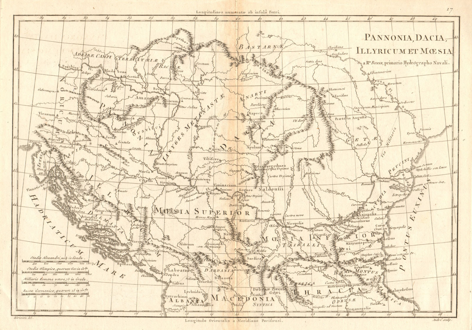 Pannonia, Dacia, Illyricum et Moesia. Roman Empire Balkans. BONNE 1787 old map